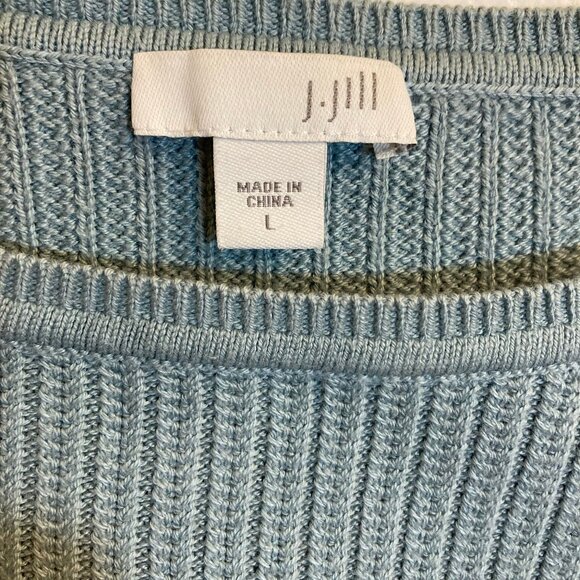 J. Jill Cable Knit Pullover Cotton Blend Sweater Light Teal Boat Neck, sz Large - Picture 3 of 9